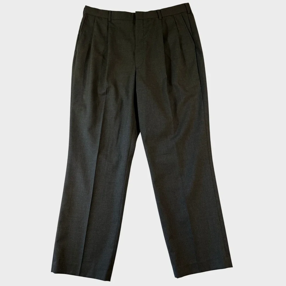 VTG Lands End Mens 38 (Fit 37x30.5) 100% Wool Pleated Dress Pants Charcoal USA